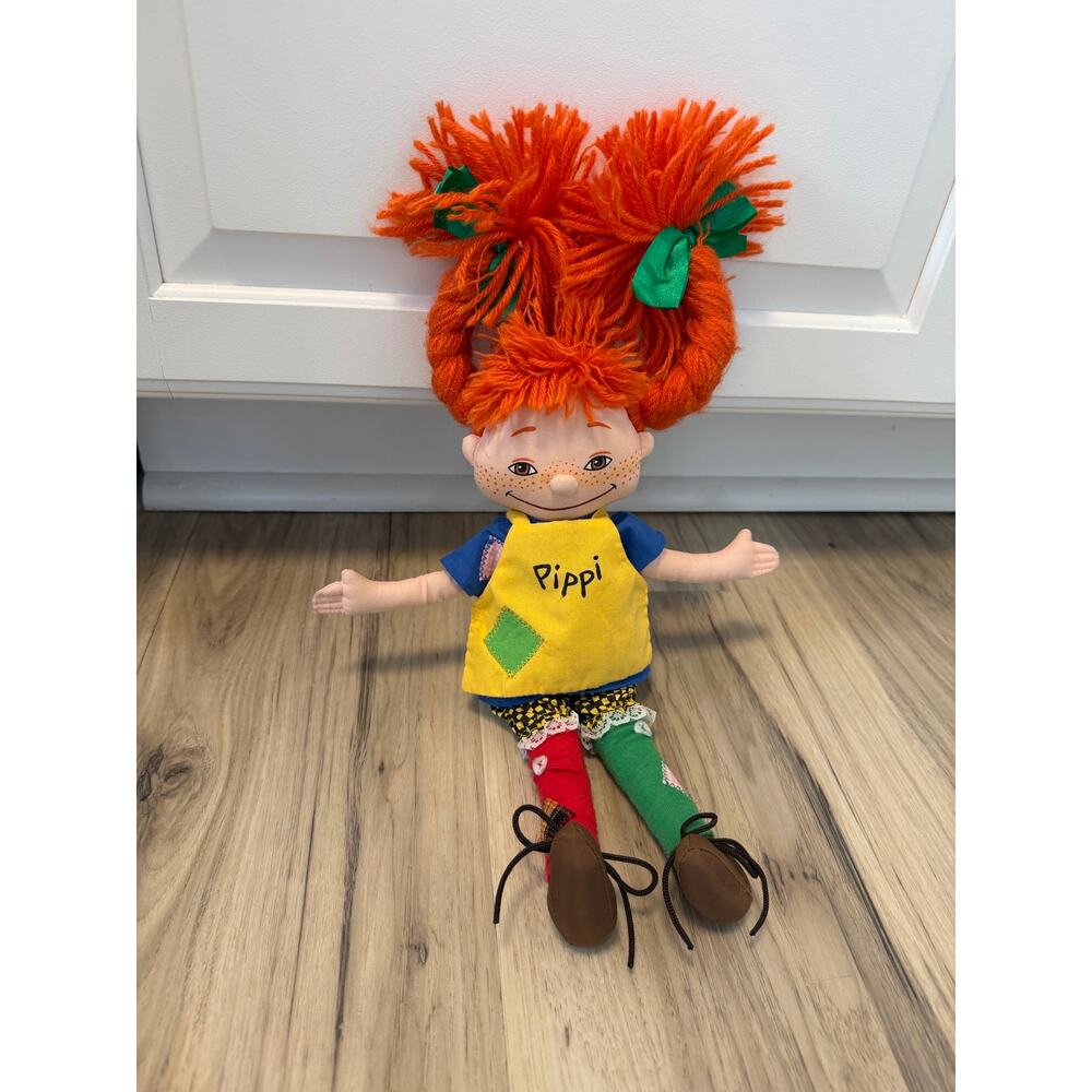 Pippi Longstocking 17" Plush Doll Vintage Rag Doll Orange Yarn Braids